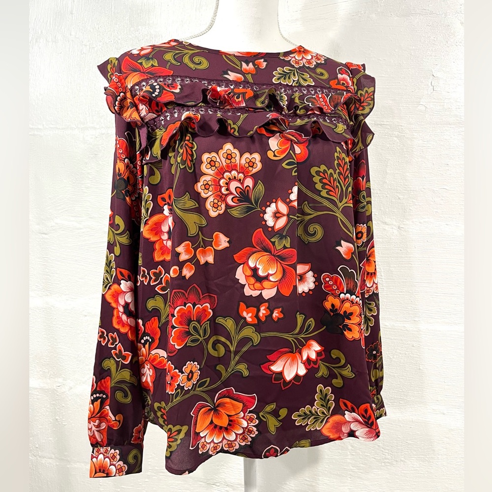 LOFT FLORAL PULLOVER TOP WITH RUFFLE DETAIL (a239)